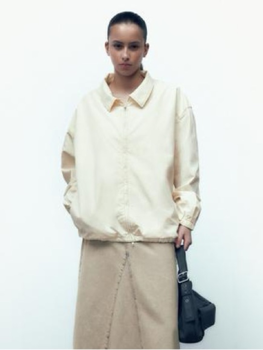 Zara Jogger Jacket Oyster White Zip Front Mesh Lined Size M